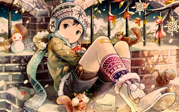 Anime Original Scarf Squirrel Christmas HD Wallpaper | Background Image