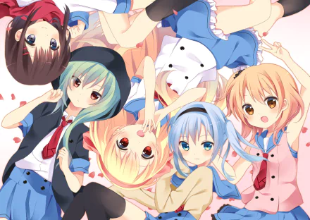 HD PC desktop wallpaper featuring colorful anime characters from Kagerou Project in dynamic poses against a soft pastel background.