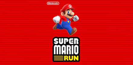 HD desktop wallpaper featuring Mario from Super Mario Run game, with a red background and game title text.