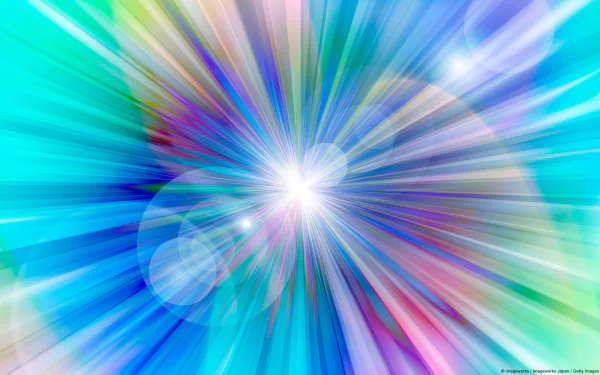 An HD desktop wallpaper featuring a vibrant abstract fractal design with dynamic, radiant lines in various colors dominated by blue.