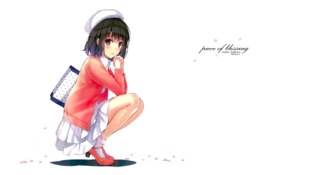 Megumi Katō from Saekano: How to Raise a Boring Girlfriend in a 4K Ultra HD anime-style PC desktop wallpaper with a white background and soft pink accents.