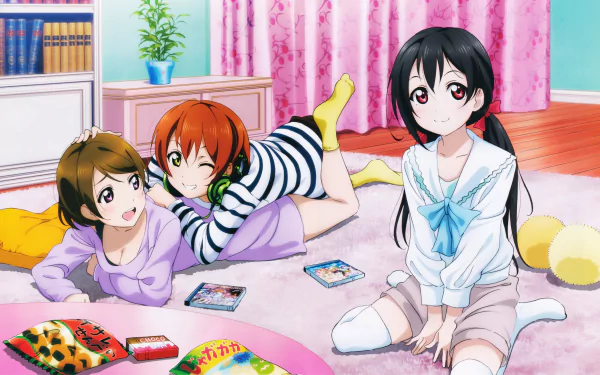 Anime wallpaper featuring Hanayo Koizumi, Rin Hoshizora, and Nico Yazawa from Love Live!, rendered in vibrant 8K Ultra HD for PC desktops.