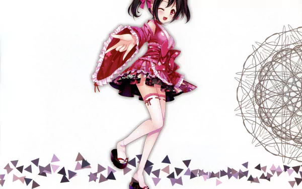 HD PC desktop wallpaper featuring Nico Yazawa from Love Live! in a vibrant pink outfit with geometric accents on a white background.