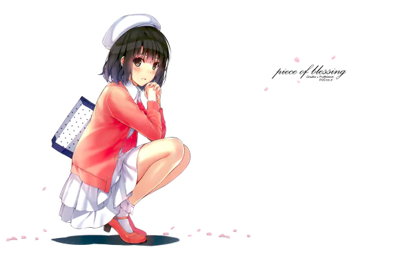 Megumi Katō from Saekano: How to Raise a Boring Girlfriend in a 4K Ultra HD anime-style PC desktop wallpaper with a white background and soft pink accents.