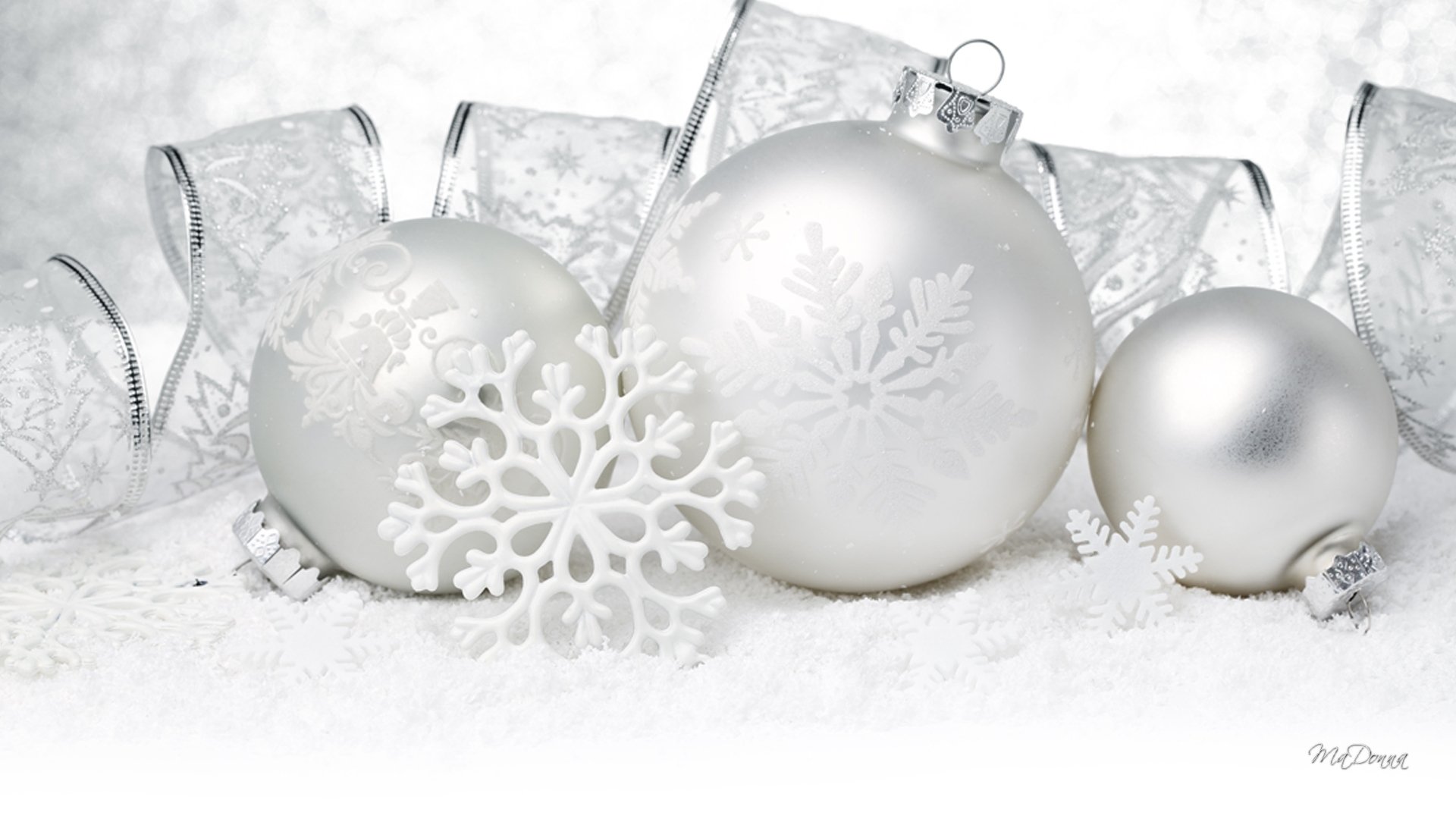 Download Silver White Christmas Ornaments Holiday Christmas  HD Wallpaper by MaDonna