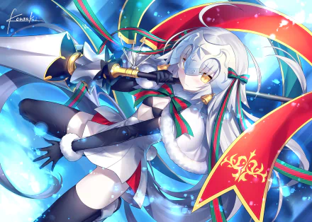 HD desktop wallpaper of an anime character from Fate/Grand Order, featuring a dynamic pose with vibrant colors and intricate details.