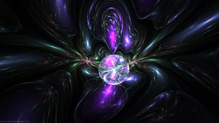 HD PC desktop wallpaper featuring an abstract purple fractal design with swirling, glowing patterns and a luminous orb at the center, creating a deep, cosmic effect.