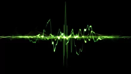 An abstract green waveform design set against a black background, creating a dynamic and modern HD desktop wallpaper and background.