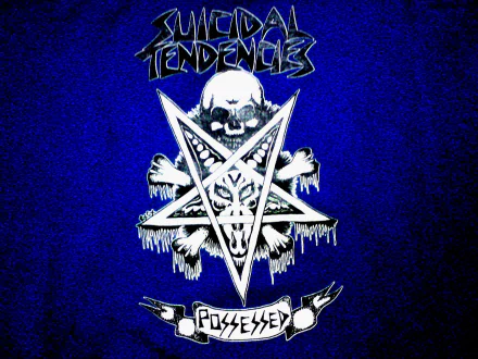 HD wallpaper featuring the logo of Suicidal Tendencies on a blue background.