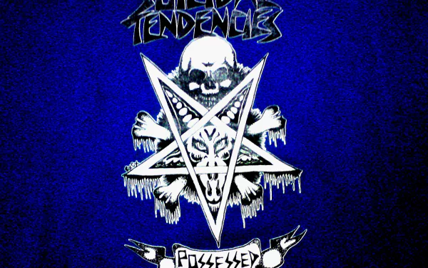 HD wallpaper featuring the logo of Suicidal Tendencies on a blue background.