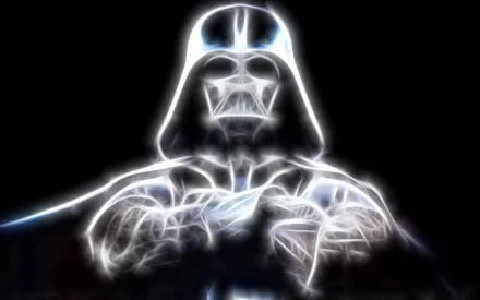 HD desktop wallpaper of Darth Vader from Star Wars, featuring a surreal and glowing depiction of his helmet and upper body against a dark background.
