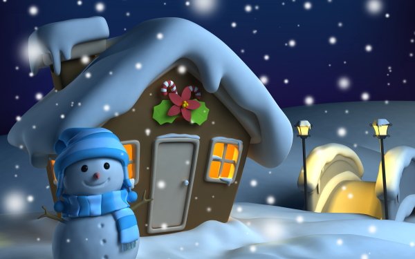 Holiday Christmas Cottage Snowman Snowfall HD Wallpaper | Background Image