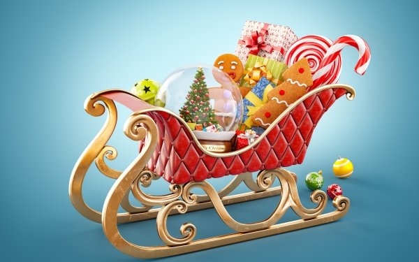 Holiday Christmas Sleigh Decoration Colorful HD Wallpaper | Background Image