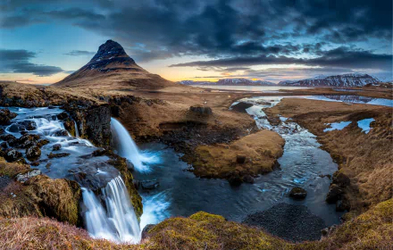 Kirkjufoss mountain Iceland river waterfall nature Kirkjufell HD Desktop Wallpaper | Background Image