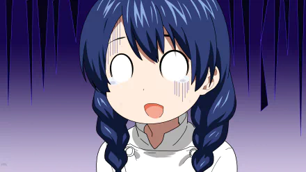 4K Ultra HD anime wallpaper of Megumi Tadokoro from Food Wars: Shokugeki no Soma with a shocked expression against a dark gradient background.