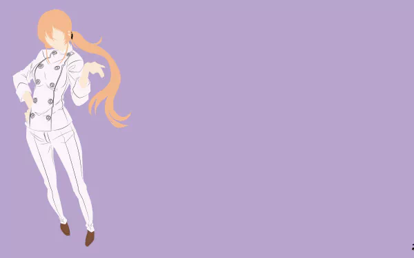 Erina Nakiri from Food Wars: Shokugeki no Soma in a white chef uniform with flowing blonde hair on a lavender background — 4K Ultra HD PC desktop wallpaper/background.