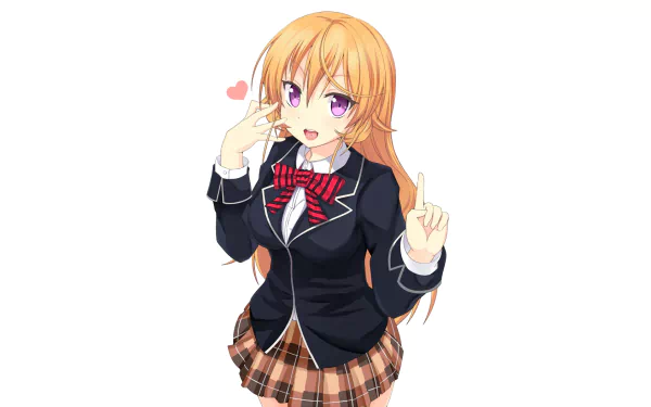 HD PC desktop wallpaper featuring Erina Nakiri from the anime Food Wars: Shokugeki no Soma in her school uniform with a playful expression and heart symbol.