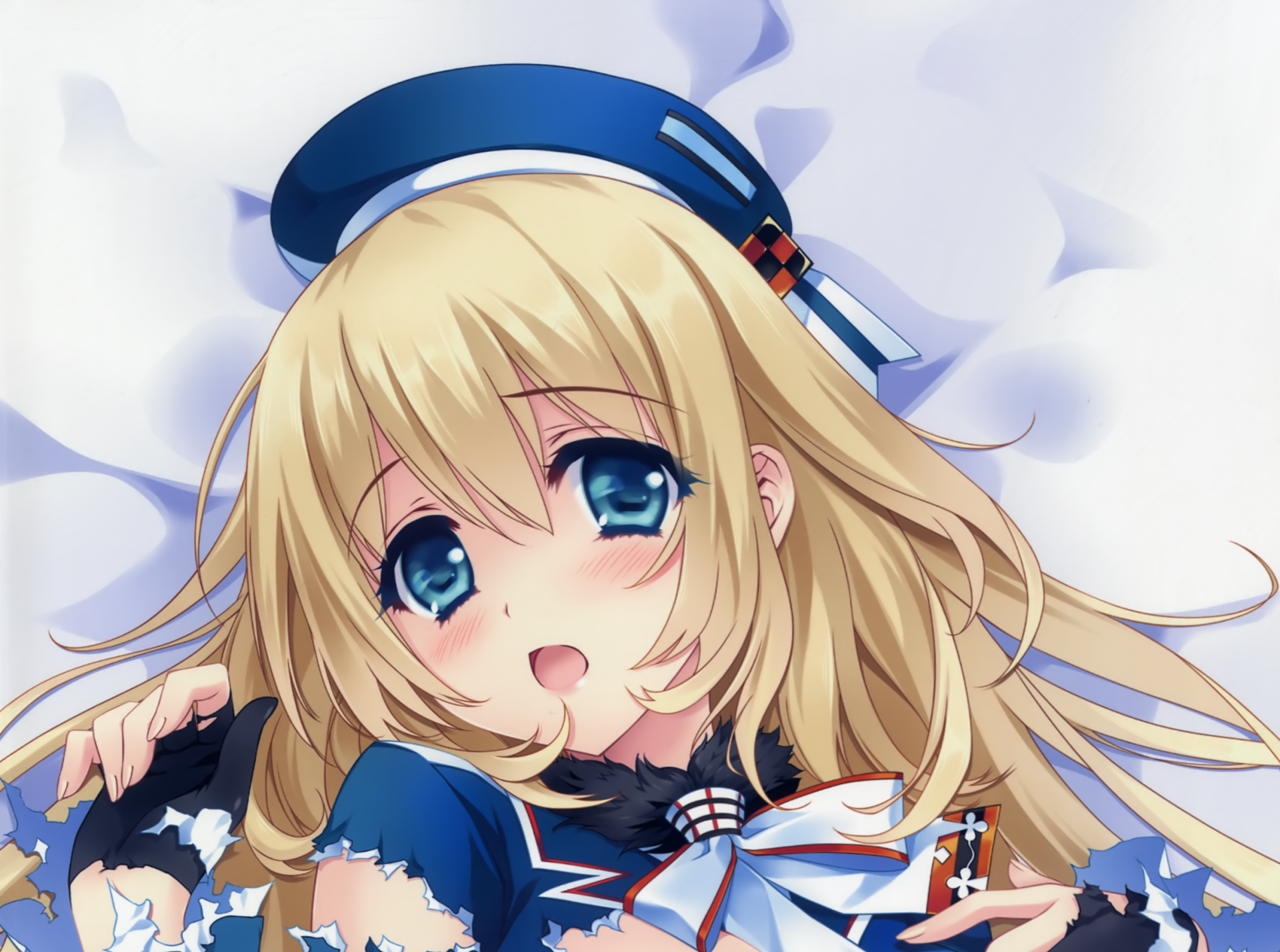 Atago (Kancolle), Anime, Kantai Collection — close-up of blonde, blue-eyed girl in a blue naval outfit, HD PC desktop wallpaper background.