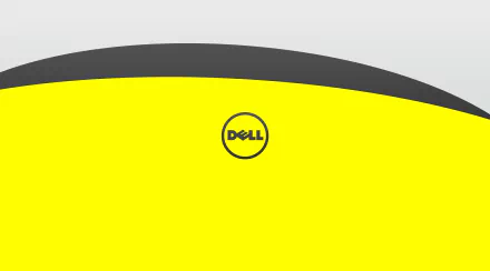 HD PC desktop wallpaper featuring a vibrant yellow and dark gray curved design with the Dell logo centered, representing technology and the Dell brand.