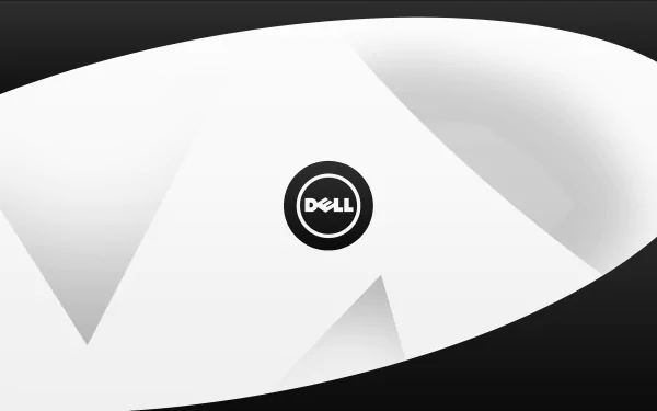 Minimal grayscale Dell 2K Quad HD desktop wallpaper with abstract geometric shapes and a centered Dell logo, technology-themed PC background.