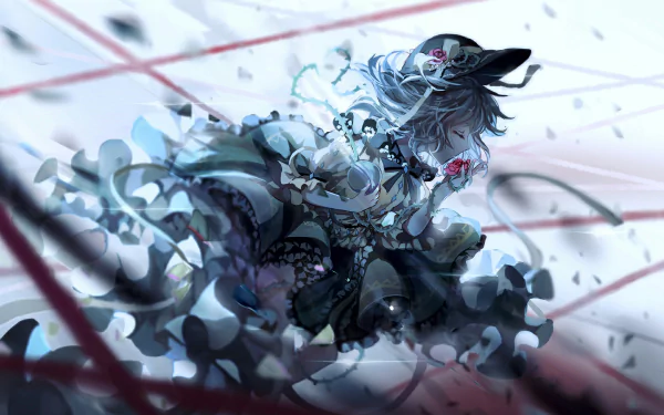 HD anime desktop wallpaper featuring Koishi Komeiji from Touhou, depicted in a dynamic, ethereal pose with intricate details and soft color contrasts.
