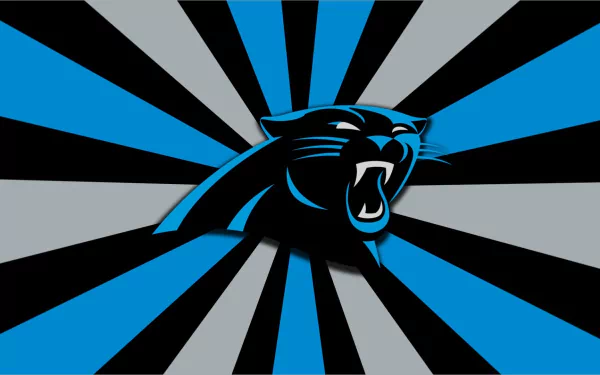 HD desktop wallpaper featuring the Carolina Panthers logo with a black and blue dynamic radial background.