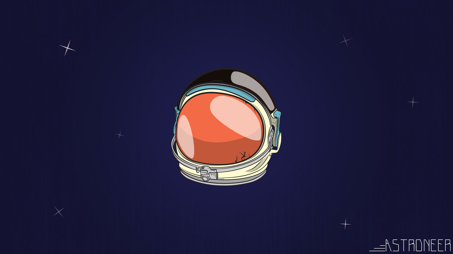 HD desktop wallpaper featuring an ASTRONEER game-themed astronaut helmet against a starry space backdrop.