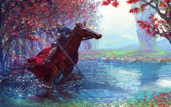 Fantasy Knight Warrior Armor Horse Water HD Wallpaper | Background Image