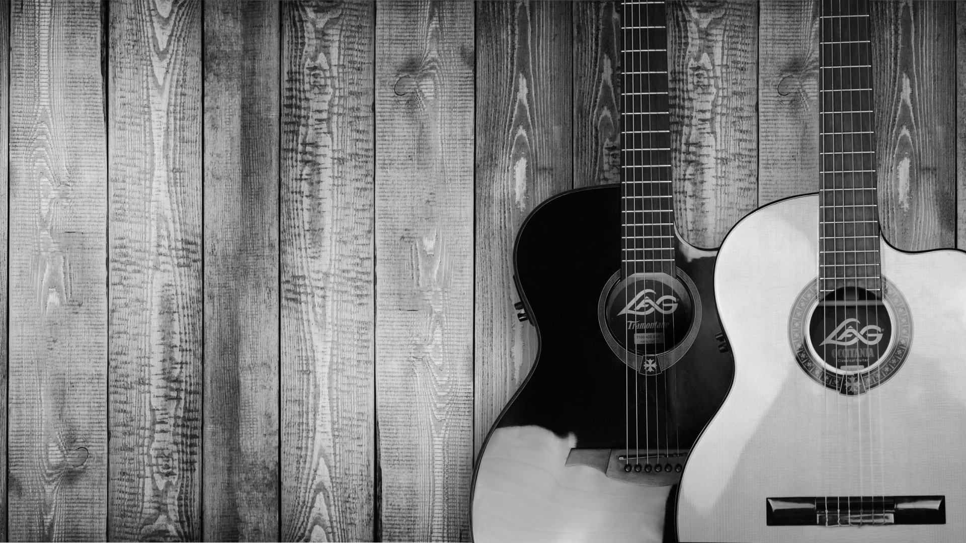 Download Wood Black & White Instrument Music Guitar  HD Wallpaper
