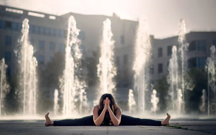 fountain brunette woman yoga HD Desktop Wallpaper | Background Image