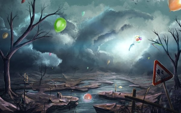 Sci Fi Post Apocalyptic Landscape Cloud Balloon HD Wallpaper | Background Image