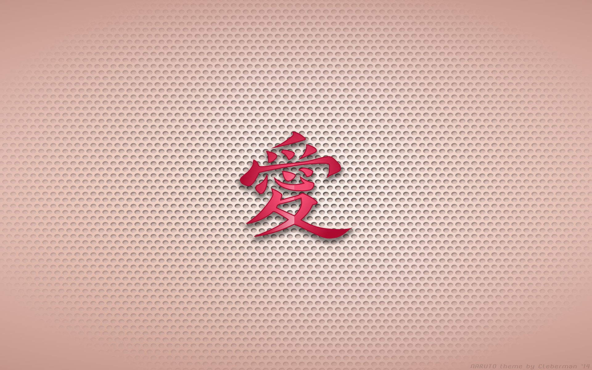 HD anime desktop wallpaper featuring the red Naruto kanji symbol for love centered on a textured, beige background.