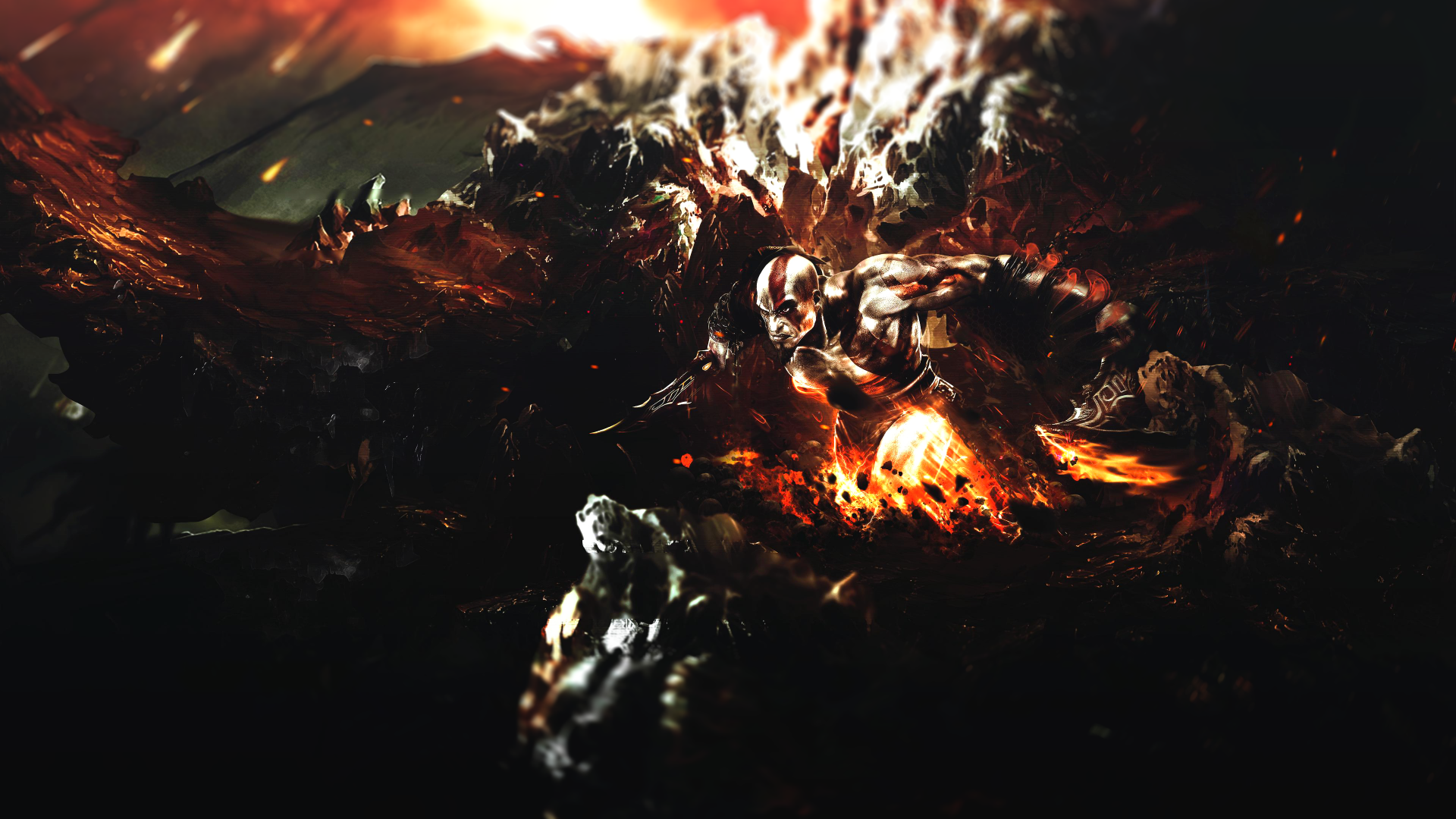 A dynamic 4K Ultra HD wallpaper featuring intense scenes from the video game God of War, capturing the fierce action and dramatic atmosphere of the game.