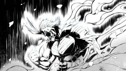HD desktop wallpaper and background featuring All Might from the anime My Hero Academia, depicted in an intense, action-packed scene with dynamic lines and vibrant energy.