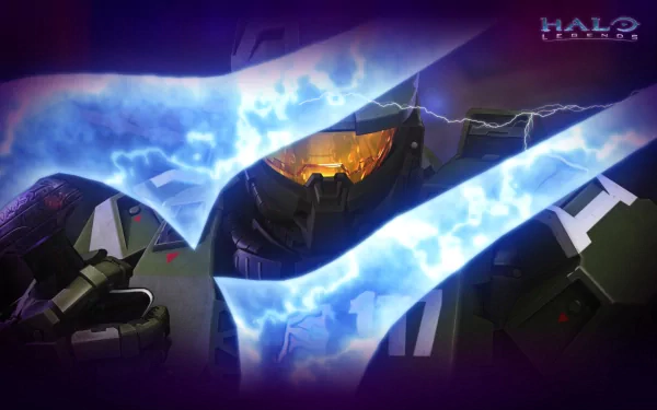 HD wallpaper of the video game Halo, featuring a close-up of a character with a glowing energy sword and intense-themed background.