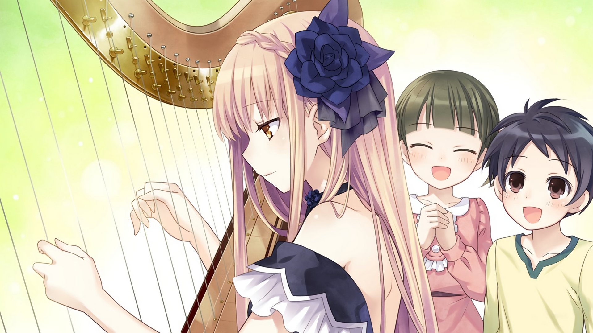 Marianna playing the harp by Tsunako