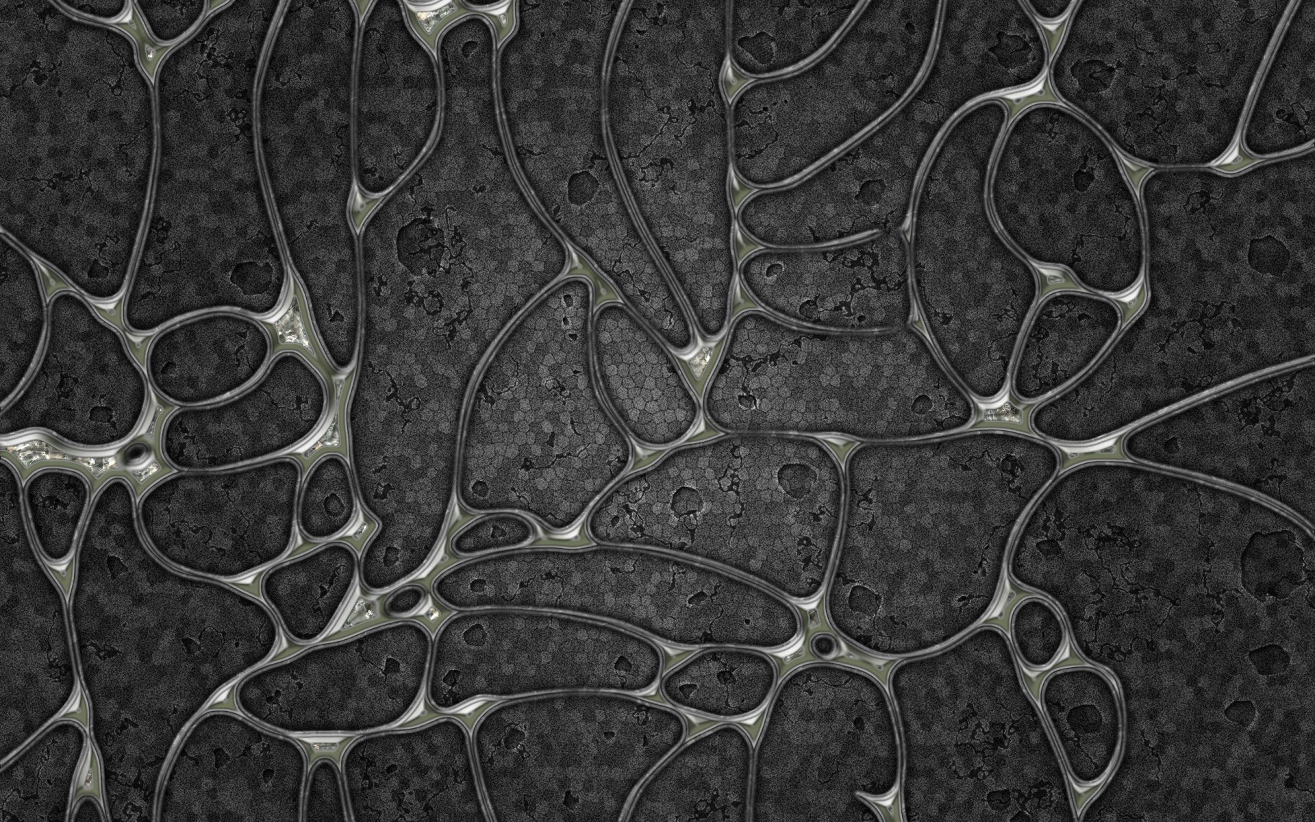 HD dark abstract texture with interconnected organic shapes, creating a complex, web-like pattern for a PC desktop wallpaper background.