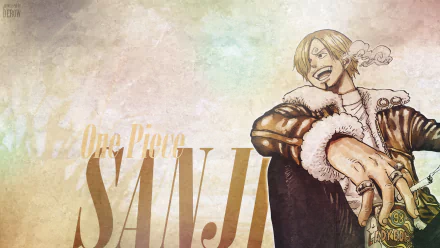 HD anime desktop wallpaper featuring Sanji from One Piece, showcasing his signature style with a confident pose and soft, textured background.