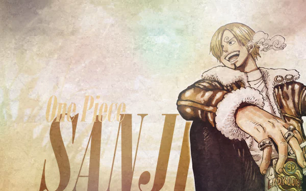 HD anime desktop wallpaper featuring Sanji from One Piece, showcasing his signature style with a confident pose and soft, textured background.