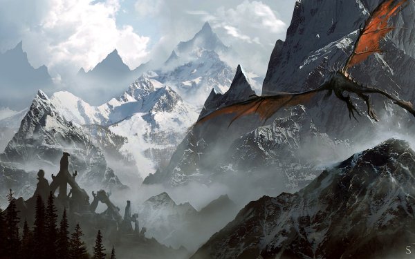 Video Game The Elder Scrolls V: Skyrim The Elder Scrolls Skyrim Landscape Mountain Dragon HD Wallpaper | Background Image