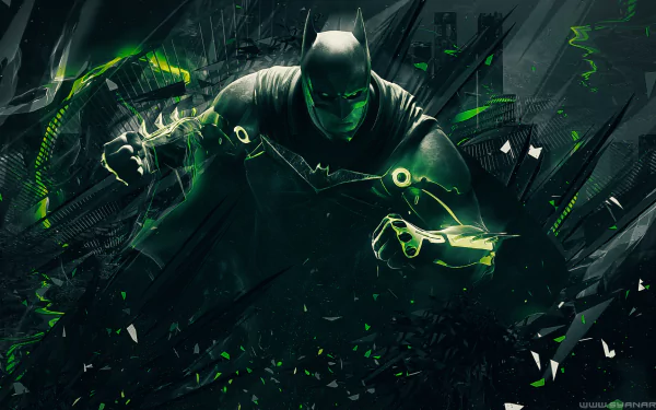 HD desktop wallpaper of Batman from the video game Injustice 2, featuring a dark and intense green-themed design.
