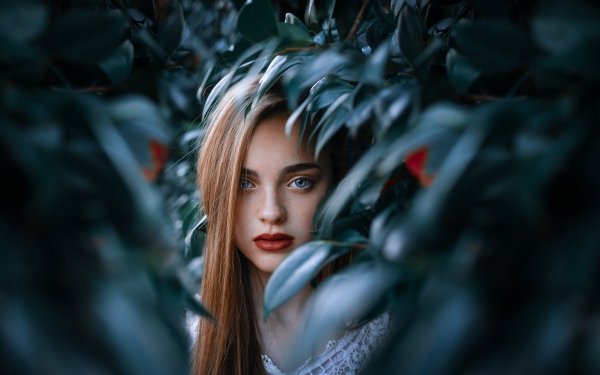 Women Model Redhead Lipstick Blue Eyes Long Hair HD Wallpaper | Background Image
