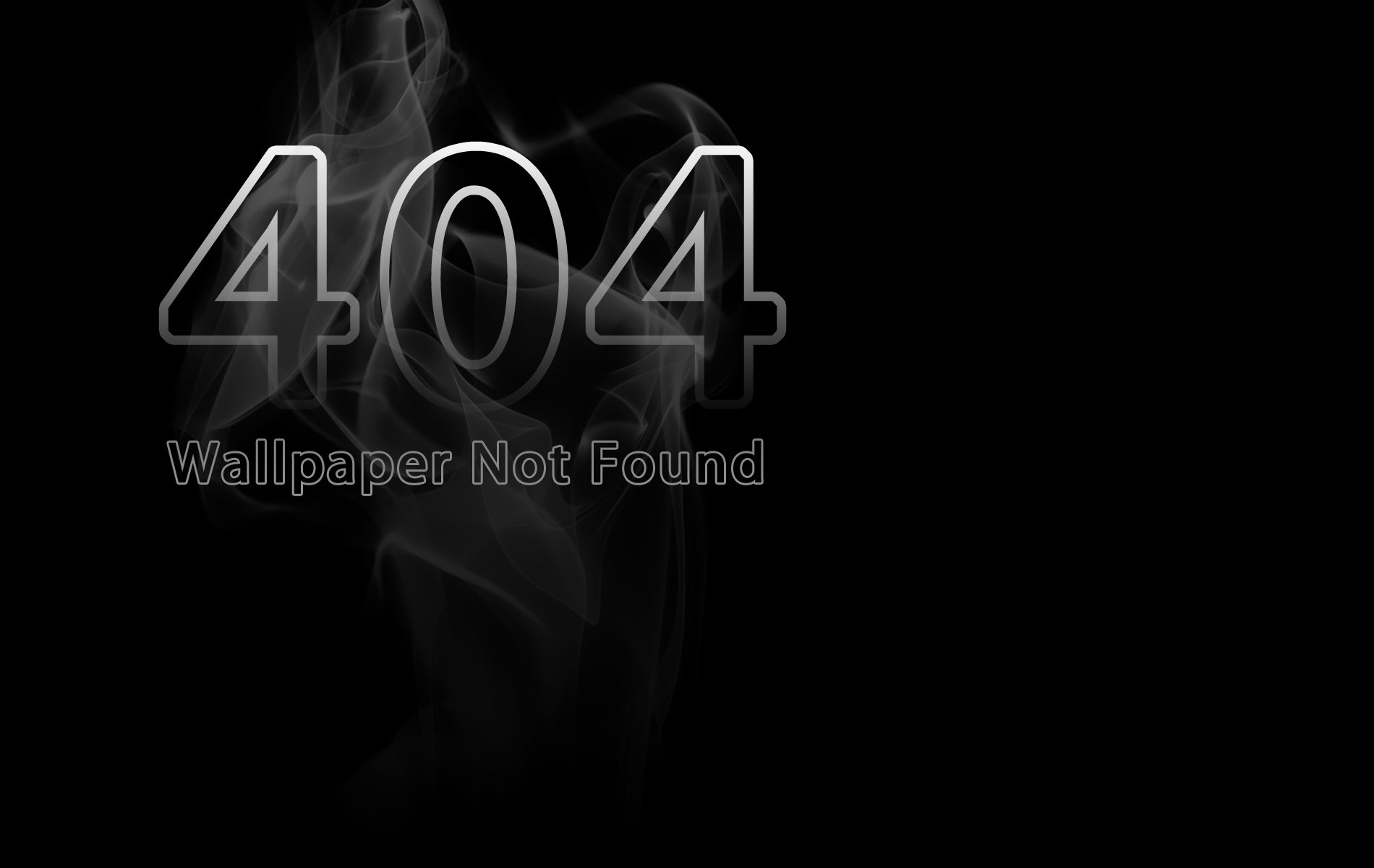A high-definition PC desktop wallpaper featuring a bold 404 message with the text Wallpaper Not Found against a smoky black background, representing a digital error theme.