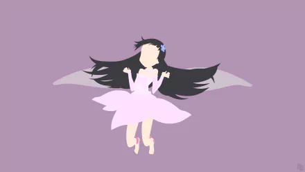 Minimalist anime HD desktop wallpaper featuring Yui from Sword Art Online with flowing black hair and a pale pink dress against a muted purple background.