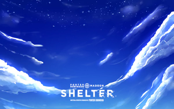 HD desktop wallpaper featuring an anime-style sky from Shelter with luminescent clouds and a starry backdrop.