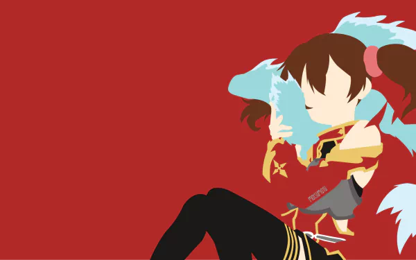 Minimalist HD PC desktop wallpaper featuring Silica (Keiko Ayano) from Sword Art Online in a bold, simplified anime style against a red background.
