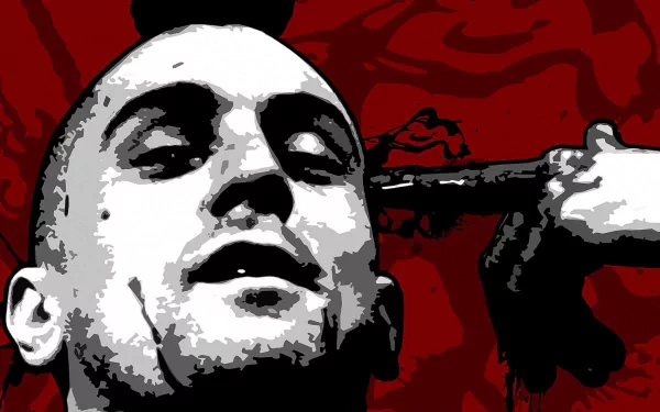 A striking HD wallpaper featuring Robert De Niro as Travis Bickle in Taxi Driver, capturing a pivotal moment with a bold red background.