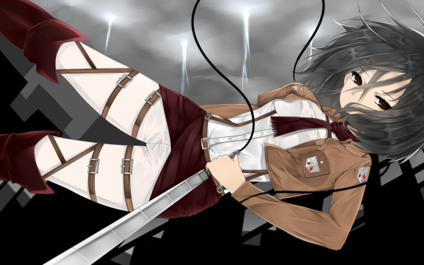 Anime Attack On Titan Mikasa Ackerman Short Hair White Hair Red Eyes Weapon Uniform HD Wallpaper | Background Image