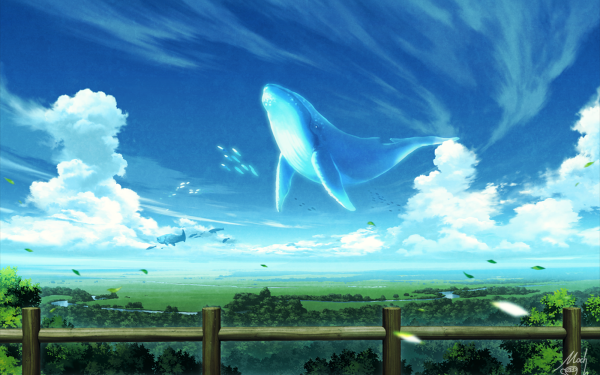 Anime Original Sky Whale Animal HD Wallpaper | Background Image