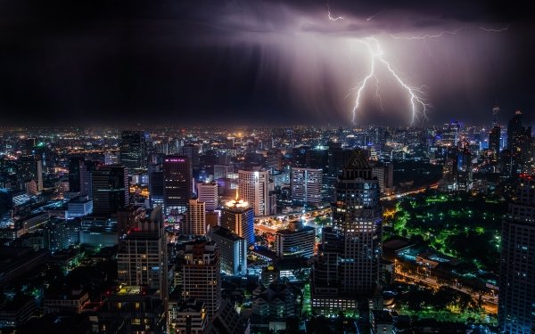 Man Made Bangkok Cities Thailand City Cityscape Night Building Skyscraper Lightning HD Wallpaper | Background Image